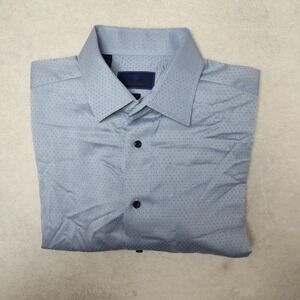 David Donahue Shirt Mens 17 34/35 Blue Geometric Point Collar Slim 100% Cotton